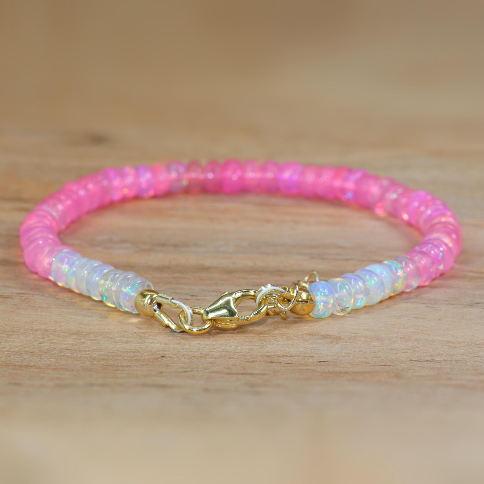 Fire Pink Opal Gemstone Beaded Bracelet, Natural Ethiopian Fire Opal Bracelet