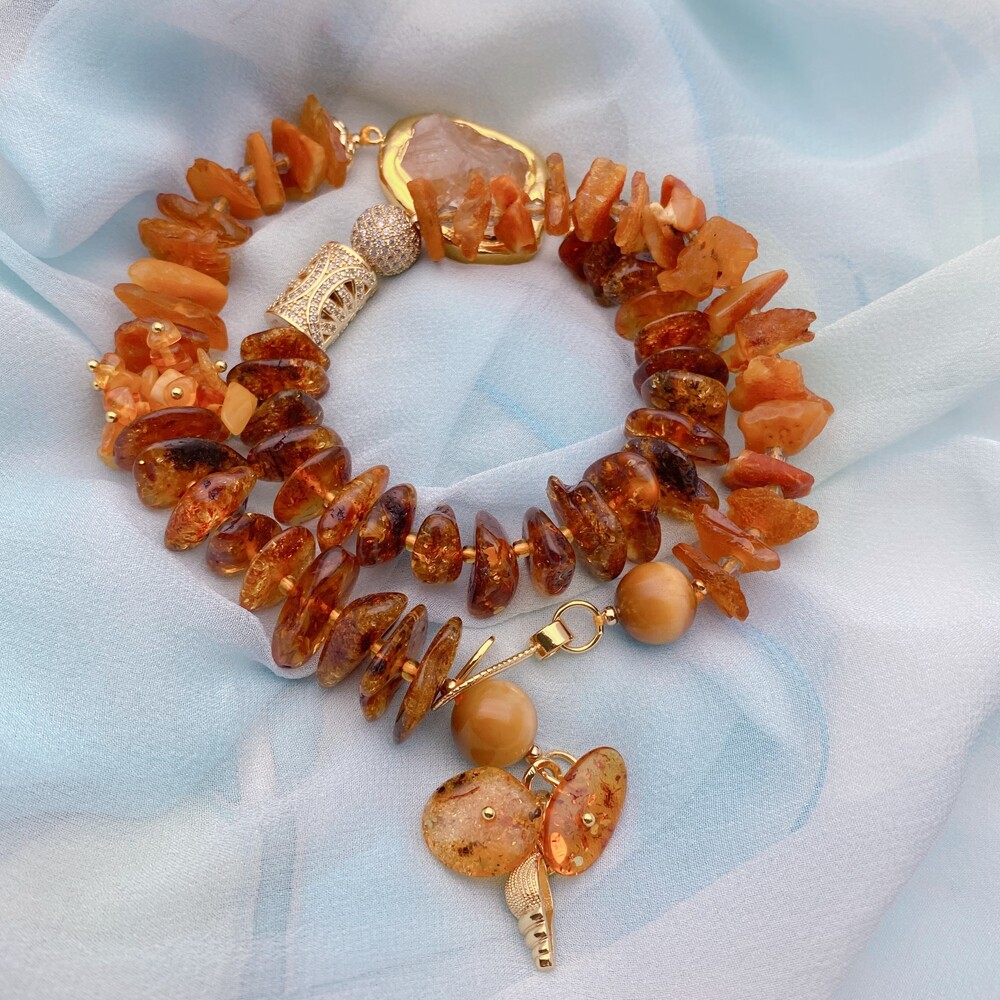 Natural Golden Amber Rough Yellow Citrine Raw Necklace Cz