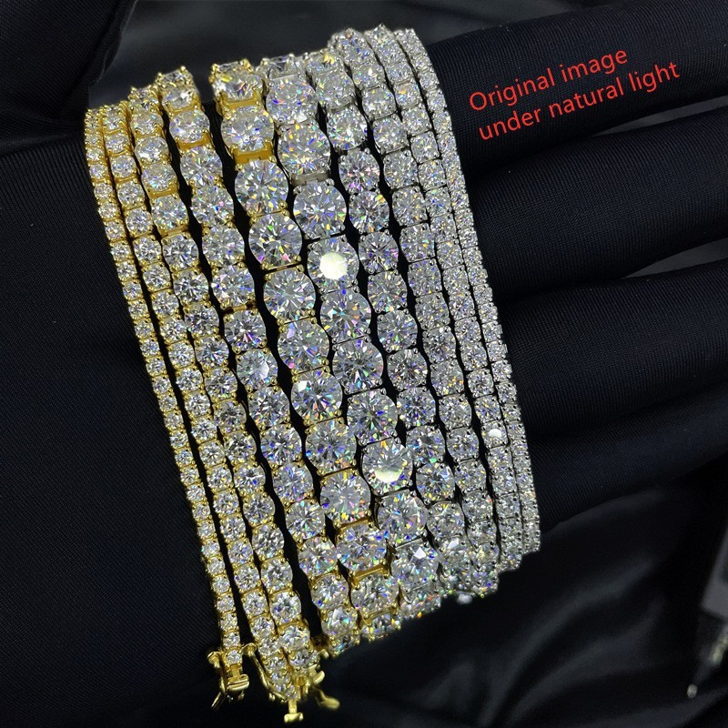 2-6.5mm D VVS1 MOISSANITE Tennis Chain Bracelet 925 Sterling Silver – Men Women