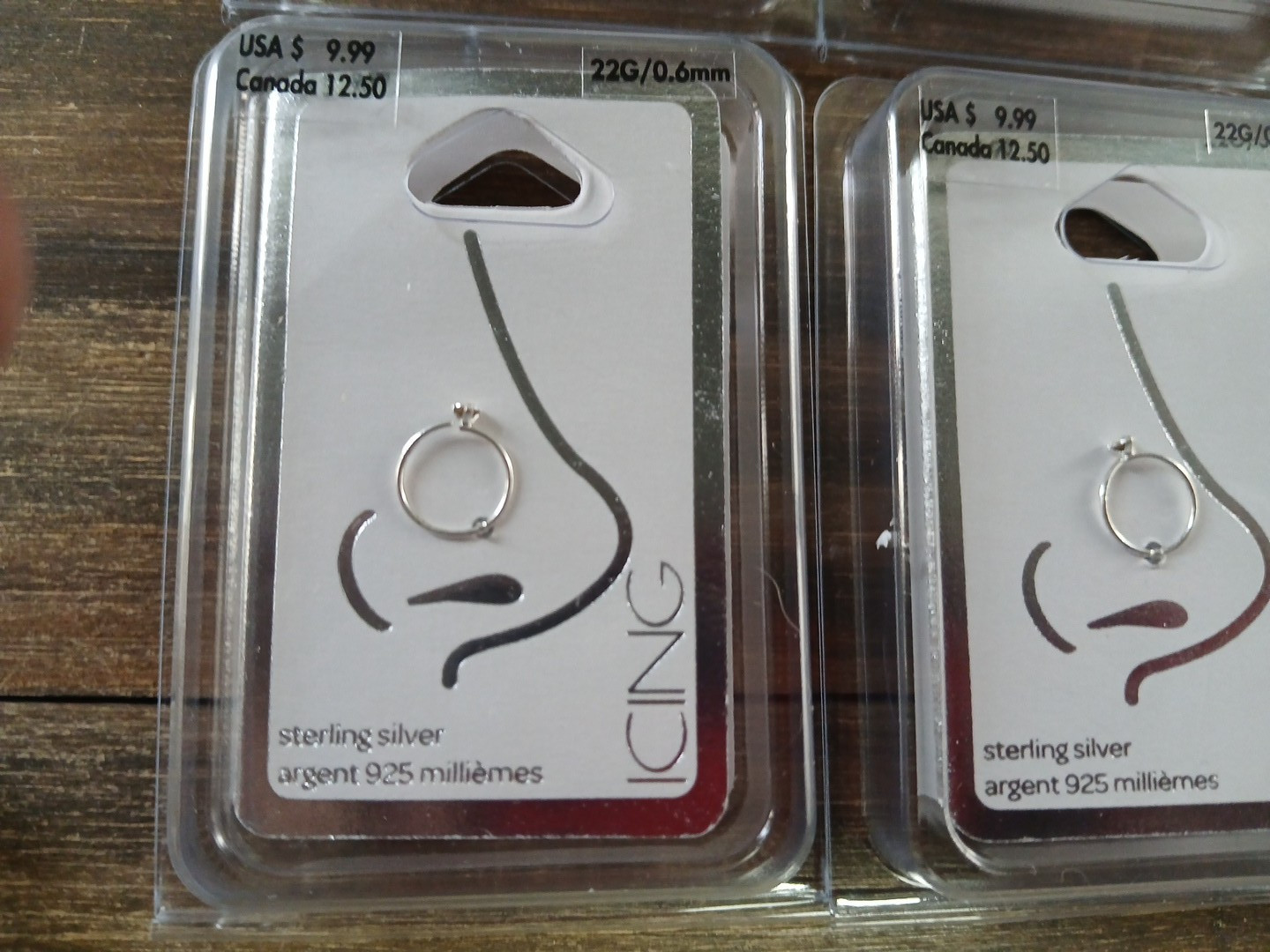 Sterling Silver Nose Ring Lot of 6 Clear Diamond Cut Rhinestone Icing 22 G 0.6mm