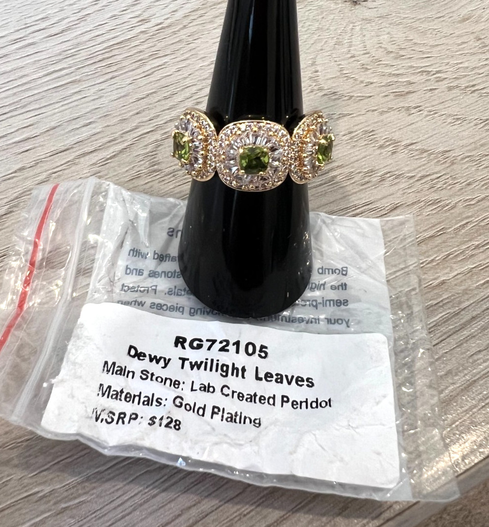Bomb Party BP ring sz7 “Dewy Twilight Leaves” Peridot on Gold NWT RG72105