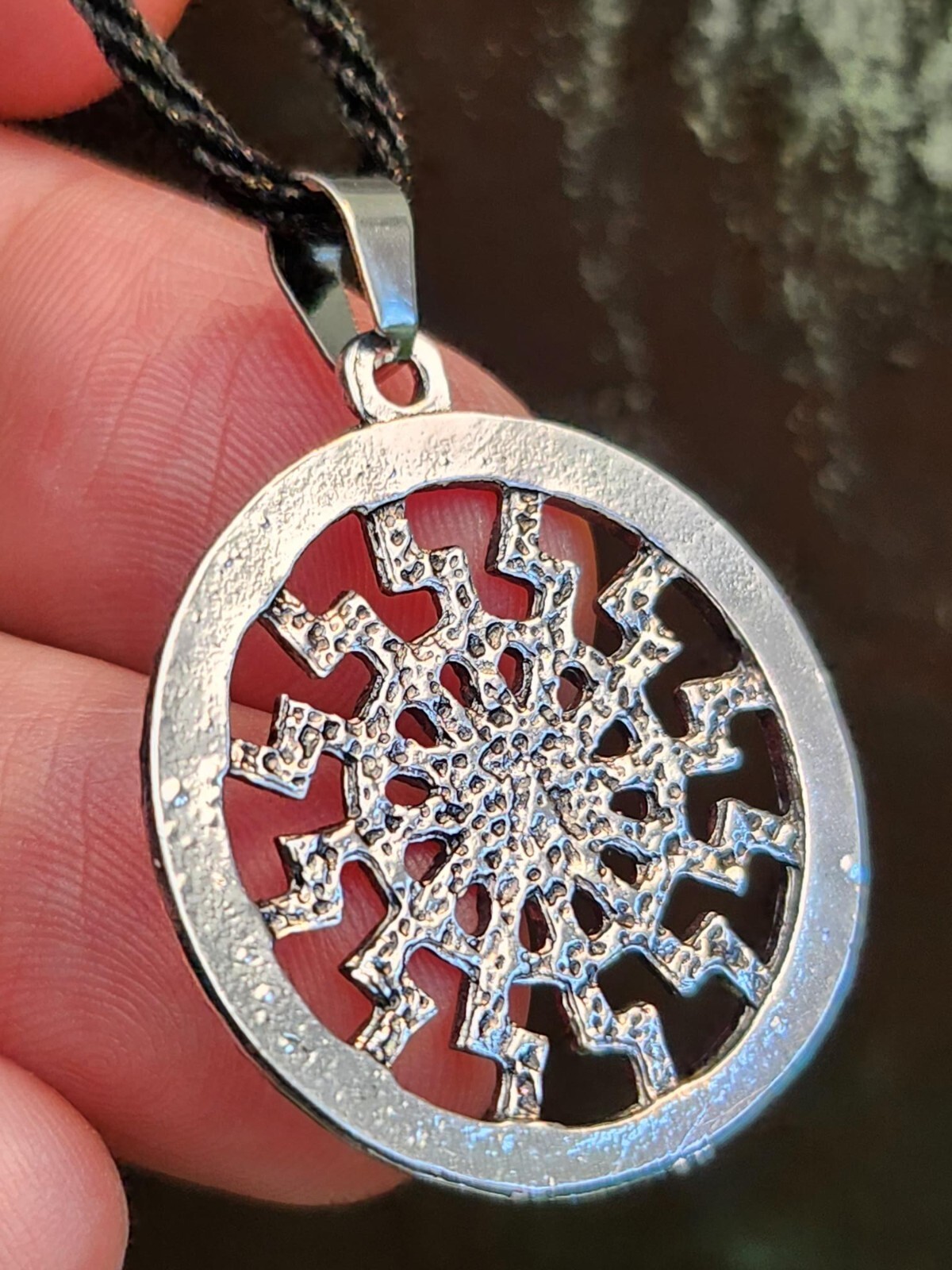 Black Sun Wheel Necklace Slavic Esoteric Occultism Protection Pendant 20″ Cord