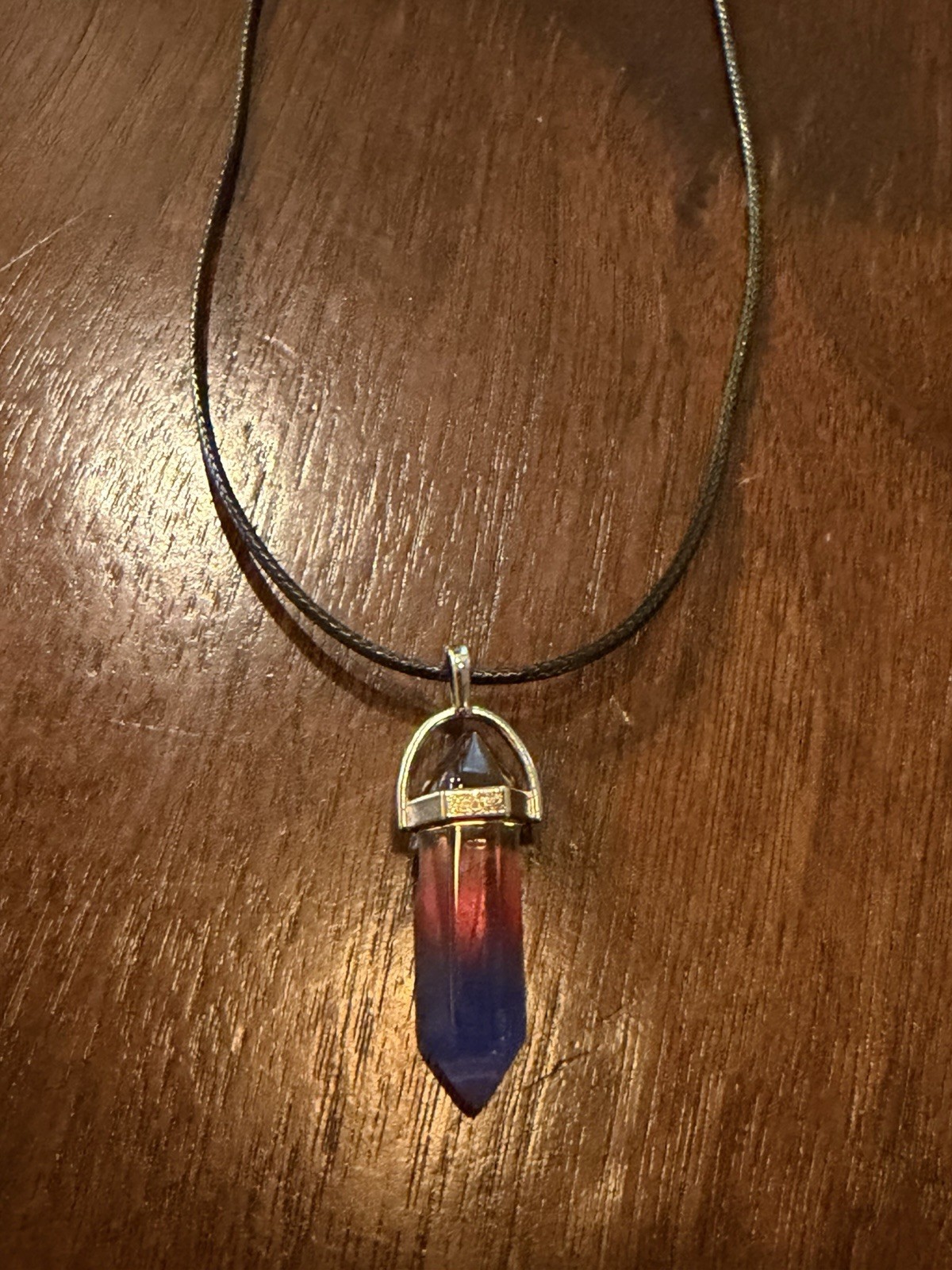 Blue Red Ombre Crystal Point Pendant Necklace Silver Tone Boho Faux Stone New