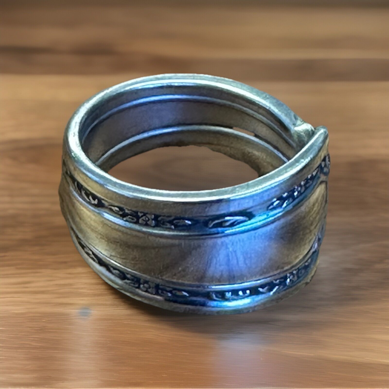 Silver Plate Spoon Ring Size 8.5 Victorian Antique Silver Finish Spoon Band