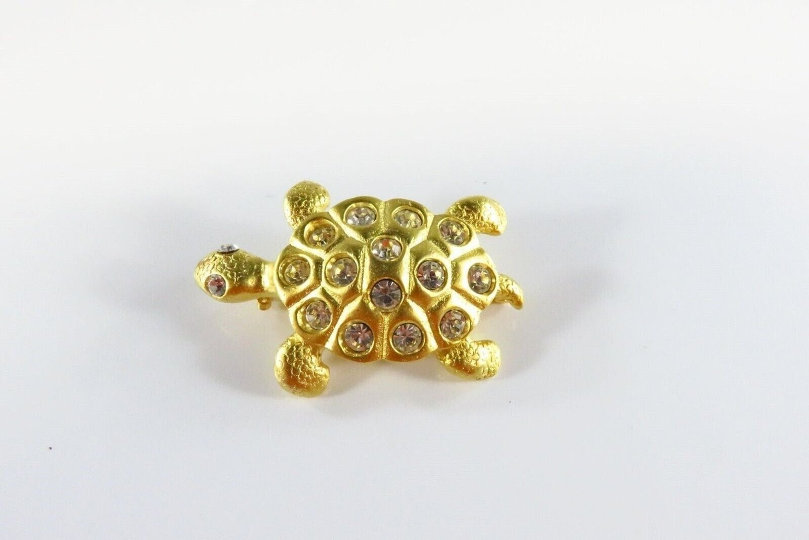 Gold Gilt Large Box Turtle with Rhinestones Brooch 1 7/8″ x 1 1/8″