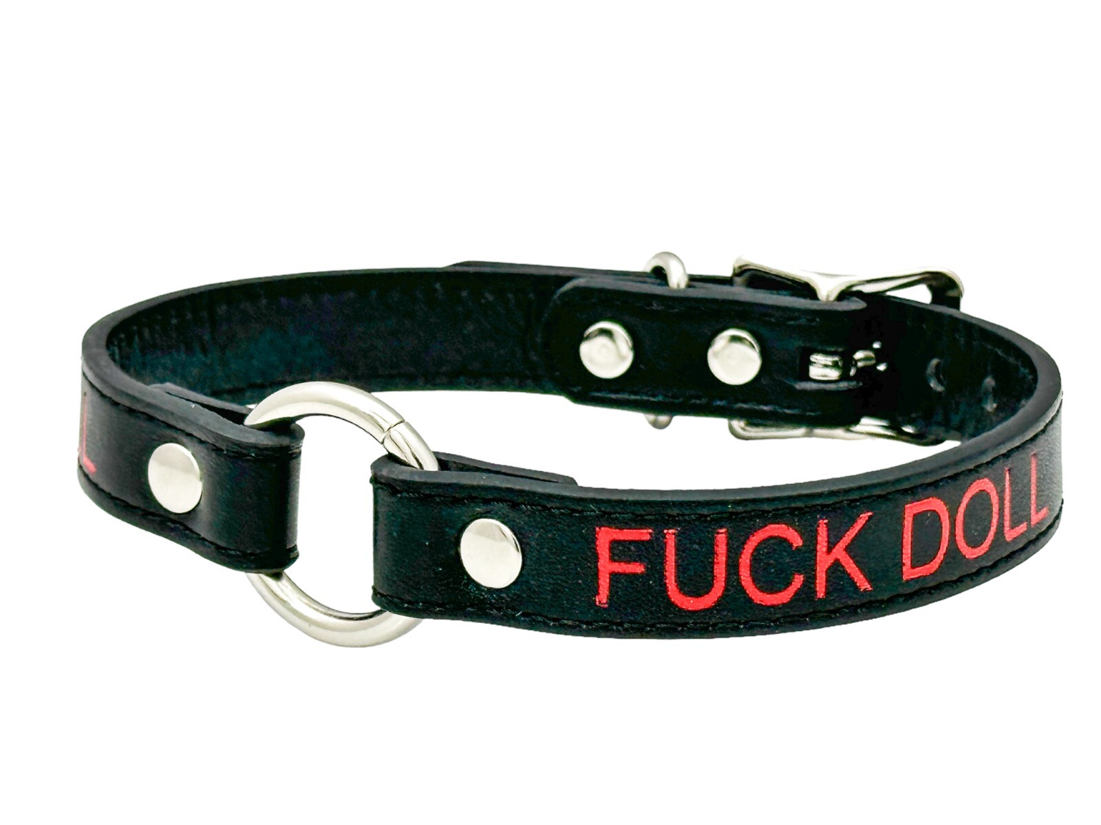 Name SILVER Ring RED Choker BDSM Collar Vegan Leather Necklace O Ring Fetish