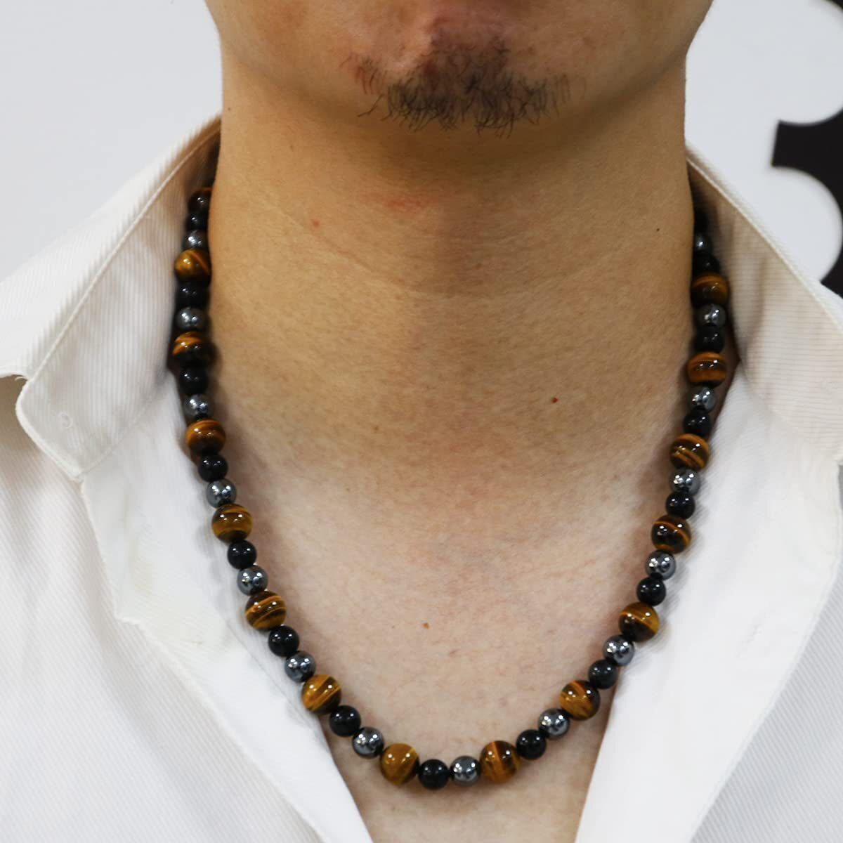 4Pcs Natural Triple Protection Tiger Eye Stone Beaded Bracelets Necklaces 24inch