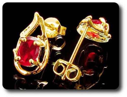 EARRINGS RUBY 0 3/32×0 9/32in Gold Plated 18 K
