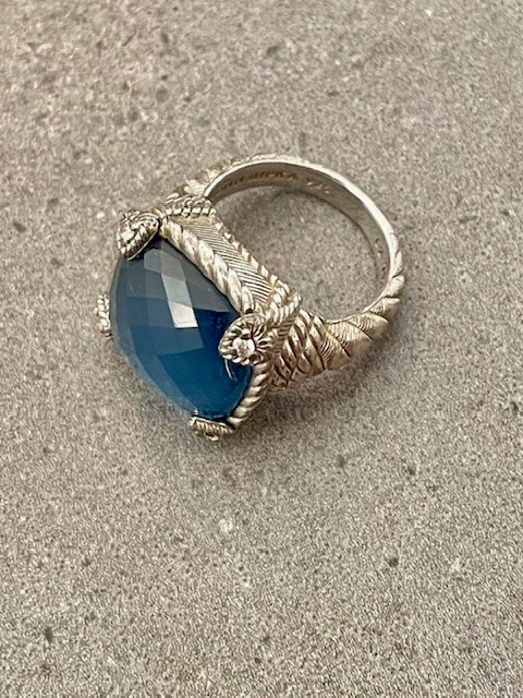 Judith Ripka .925 Sterling midnight sapphire blue cocktail ring