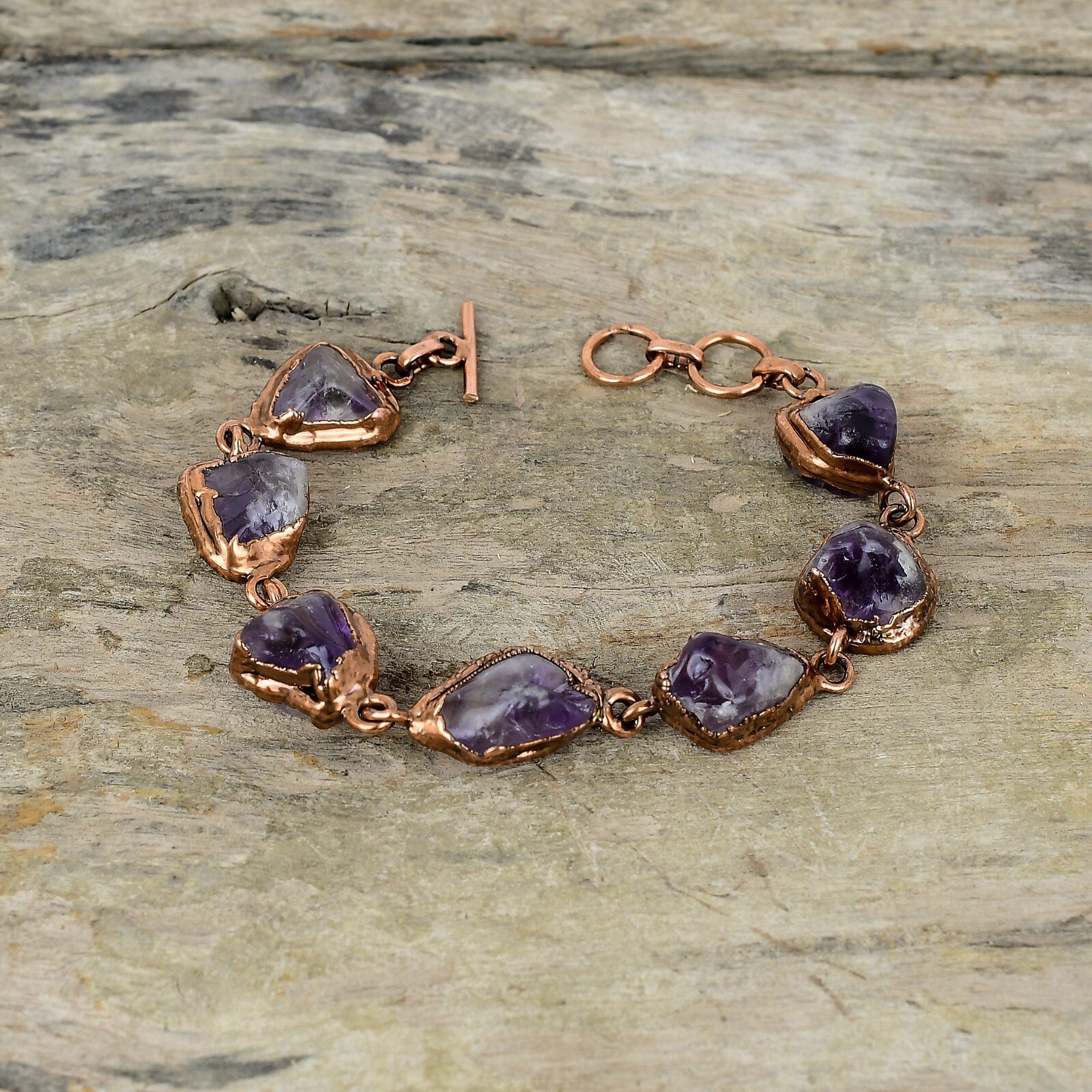 Gift Electroformed Chain Adjustable Bracelet Copper Super 23 Amethyst 6.0″