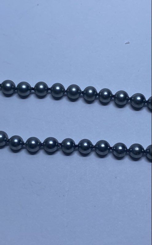 Sterling Silver 925 Blue Grey Faux Pearl Strand Necklace 18.5″ 6.2mm 21.6g