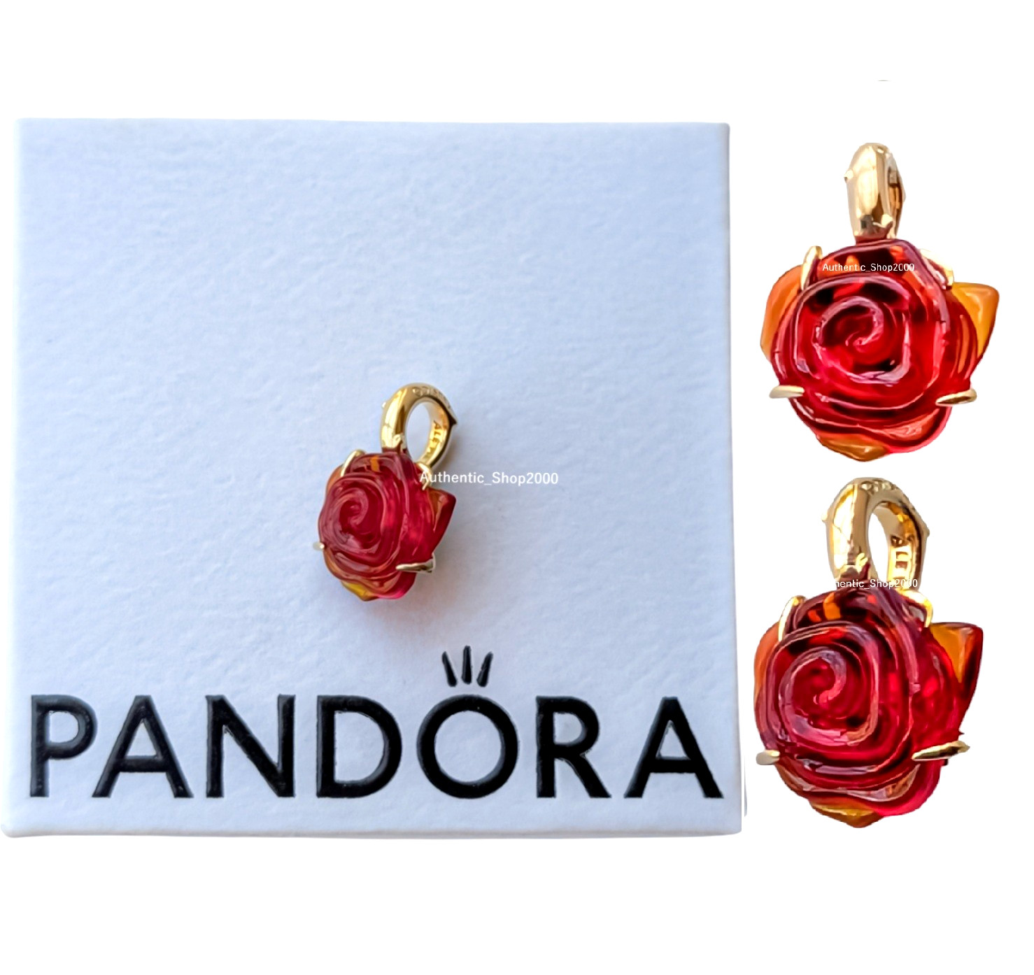 New 100% PANDORA 14k Disney Beauty and the Beast Enchanted Rose Charm 764018C01