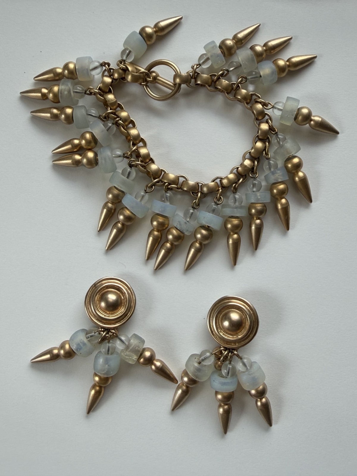 RARE Donna Karan Blue Glass Drop SET Gold Plated 1988 DK