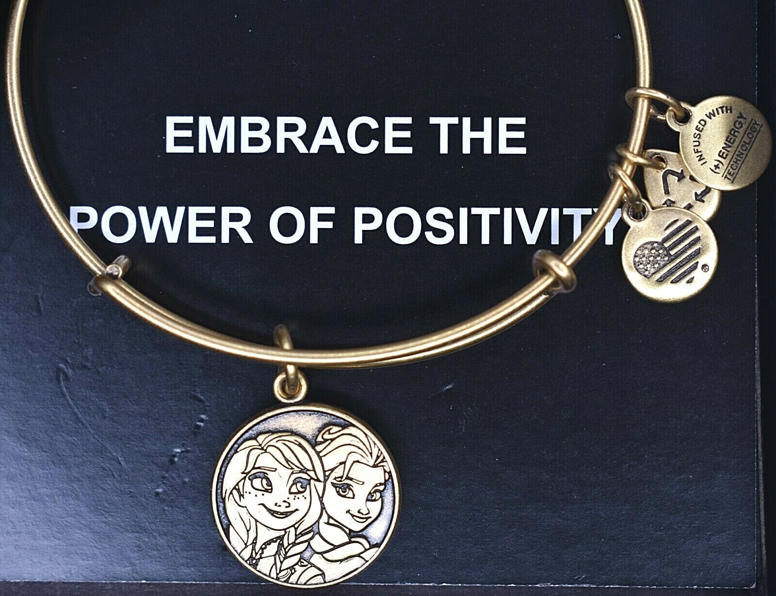 Alex and Ani Disney Frozen Elsa Anna Gold Bracelet W/Card & Box NEW NWT