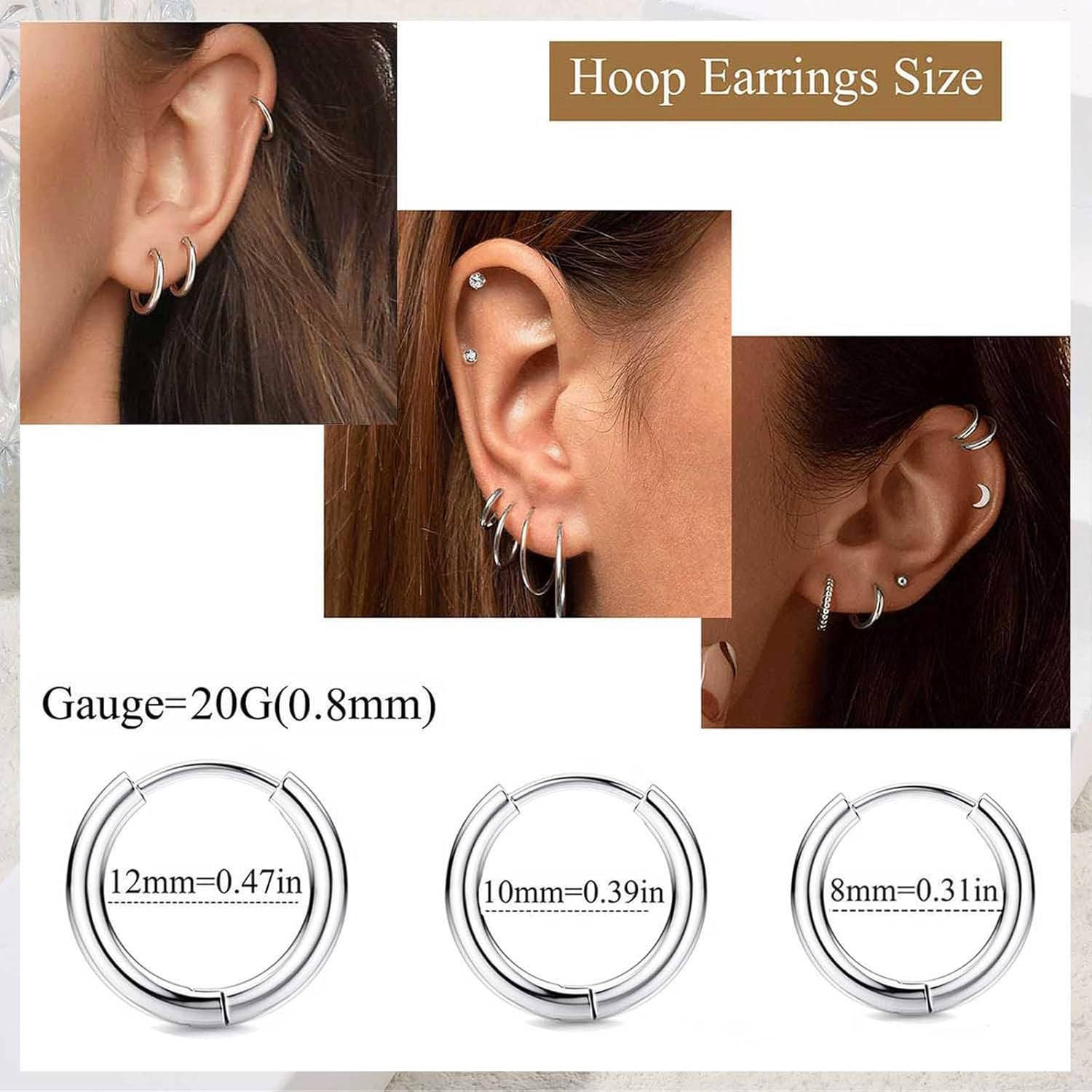 Surgical Steel Earrings for Sensitive Ears Hypoallergenic 20G Stainless Steel St