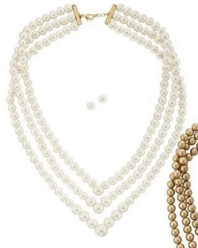 Avon North Star Triple Layer Pearlesque Necklace and Earrings Gift Set White