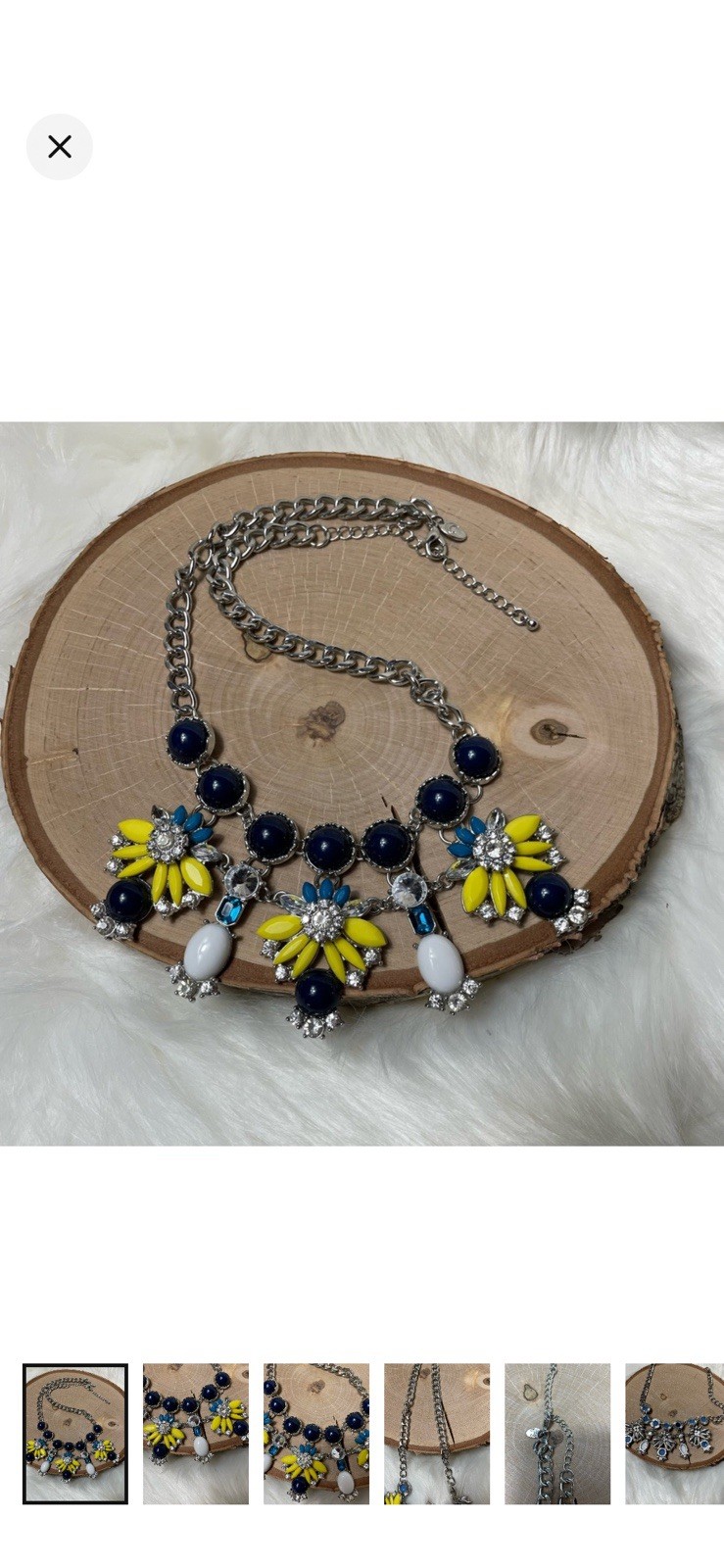 Multicolor Statement Curb Link Chain Necklace Blue Glass Crystals Flower