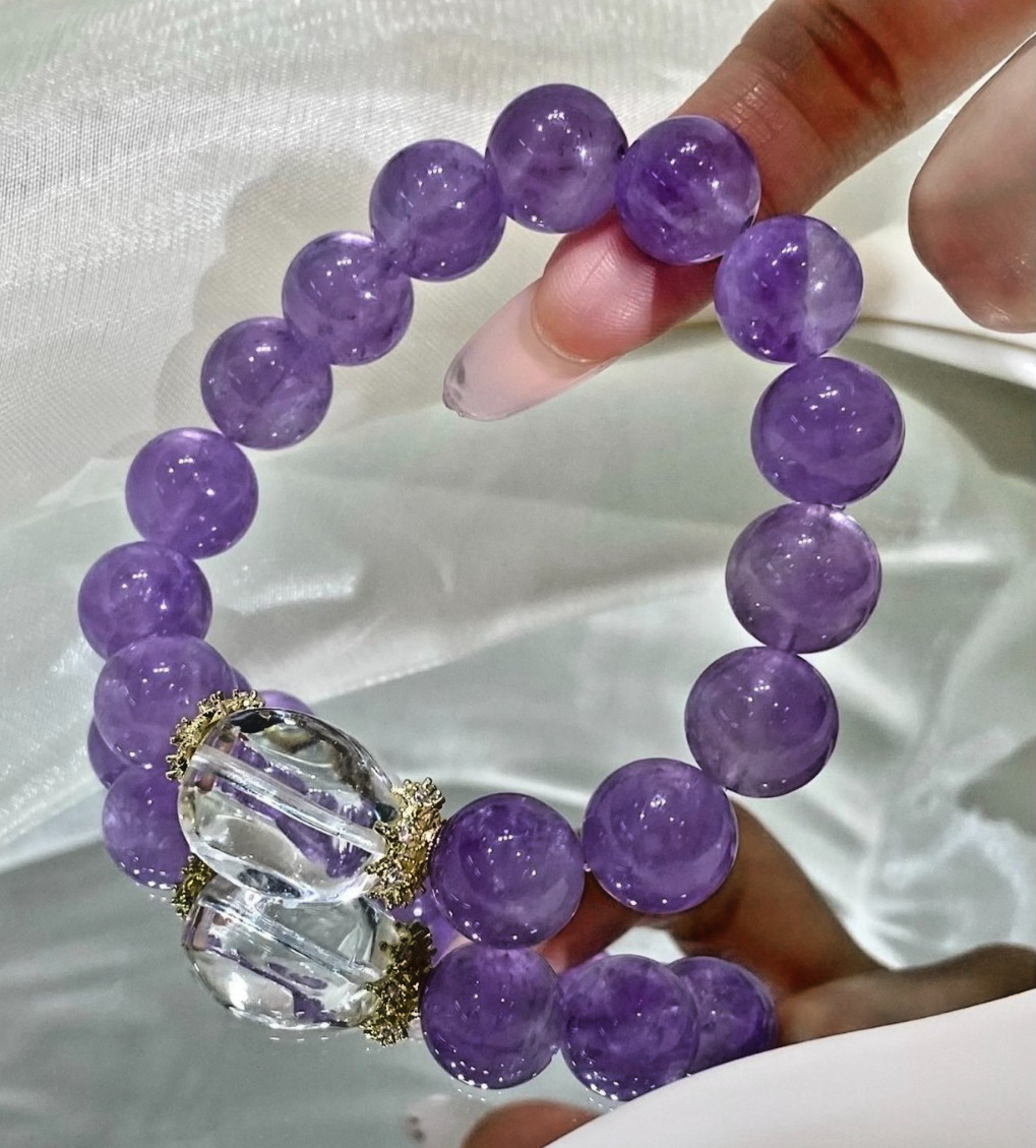 Natural Lavender Amethyst Crystal 12-15mm Beaded Stretch Bracelet Gift