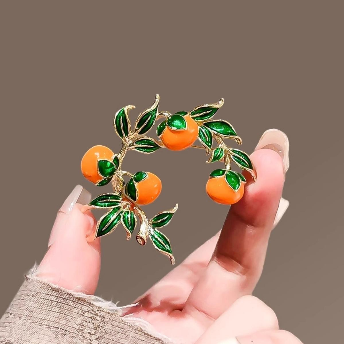 Enamel Persimmon Brooch Garden Style Fashion Lapel Pin