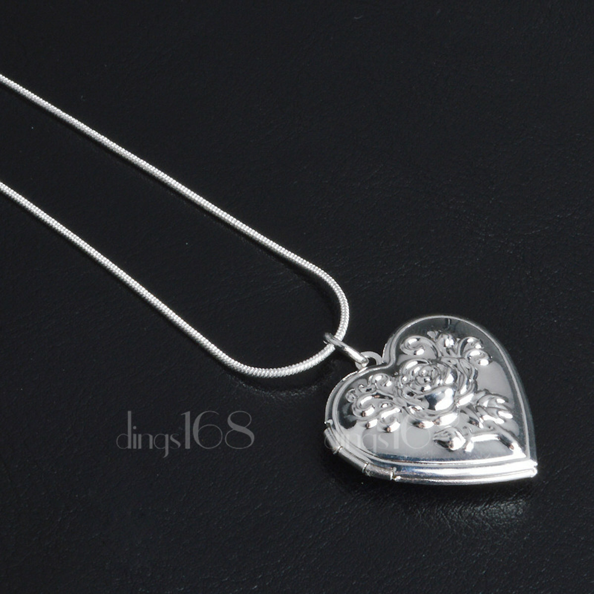 925 Sterling Silver Heart Open Locket Rose Flower Pendant + Necklace Chain H42
