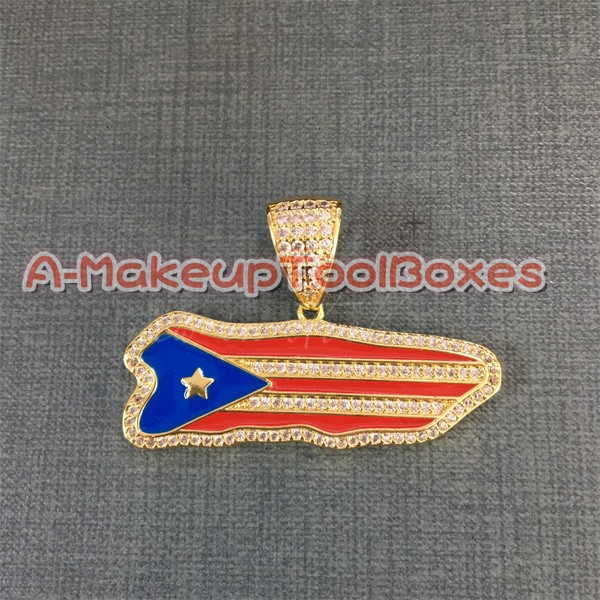 Hip Hop 5A Zircon USA American Star stripe Flag Pendant Rope Chain Necklace J303