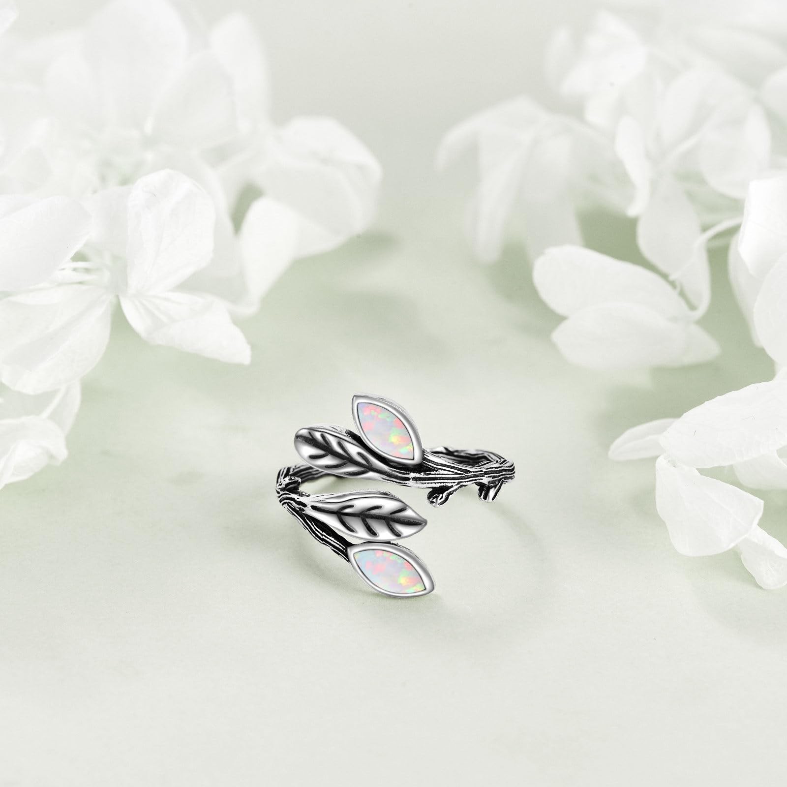 Leaf Opal Ring Sterling Silver Boho Adjustable Opal Spoon Ring Vintage Thumb …