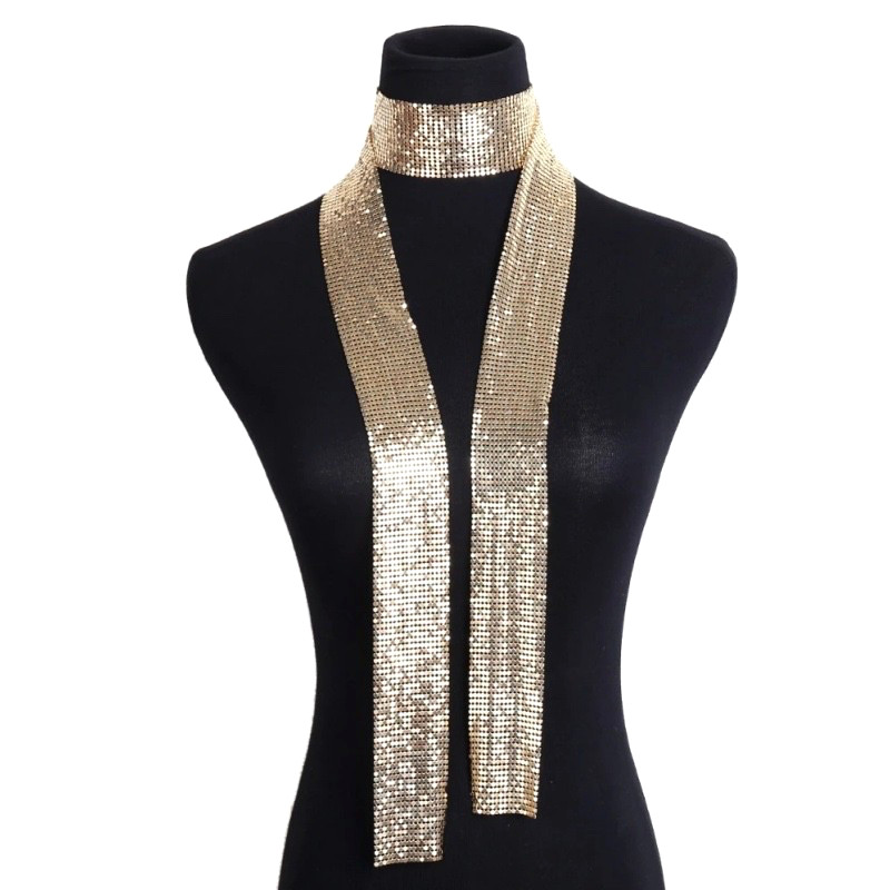 Gold Mesh Necklace Scarf Wrap Women’s Gold Plated Pendant Quality 40″
