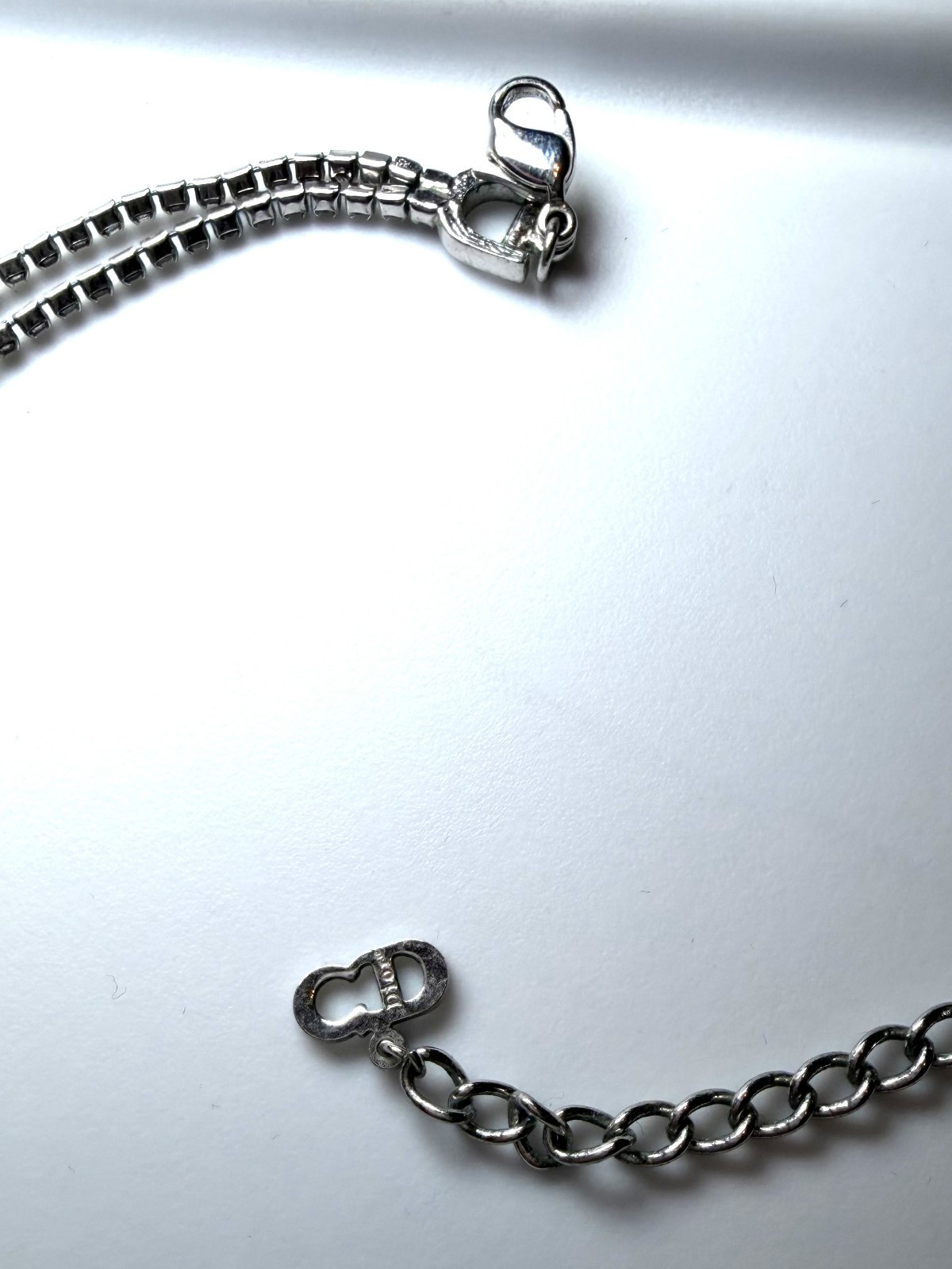 2000’s Christian Dior by John Galliano double silver crystal logo necklace