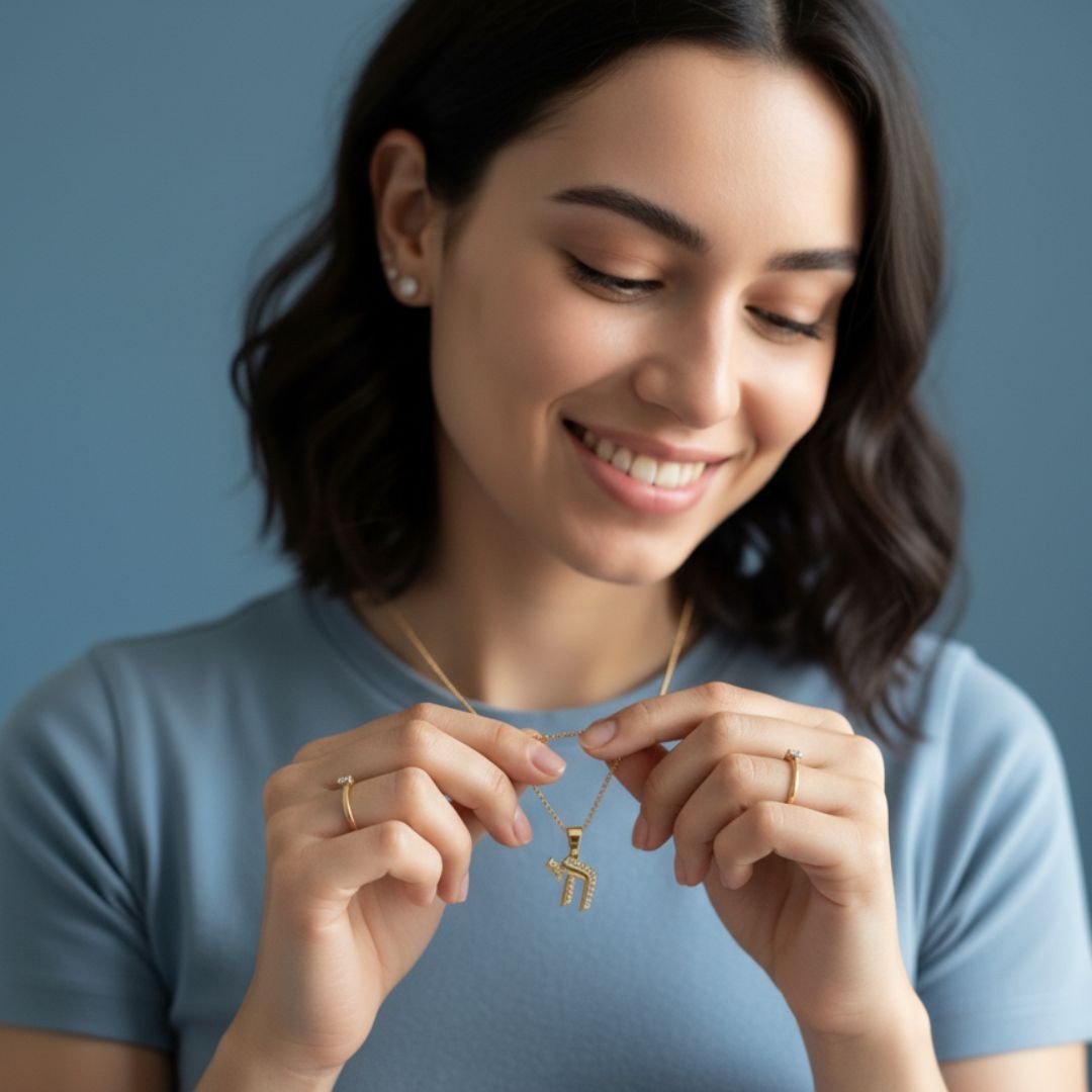 Pave Chai Necklace 925 Yellow Gold Plated CZ 16-18″ Delicate Chain