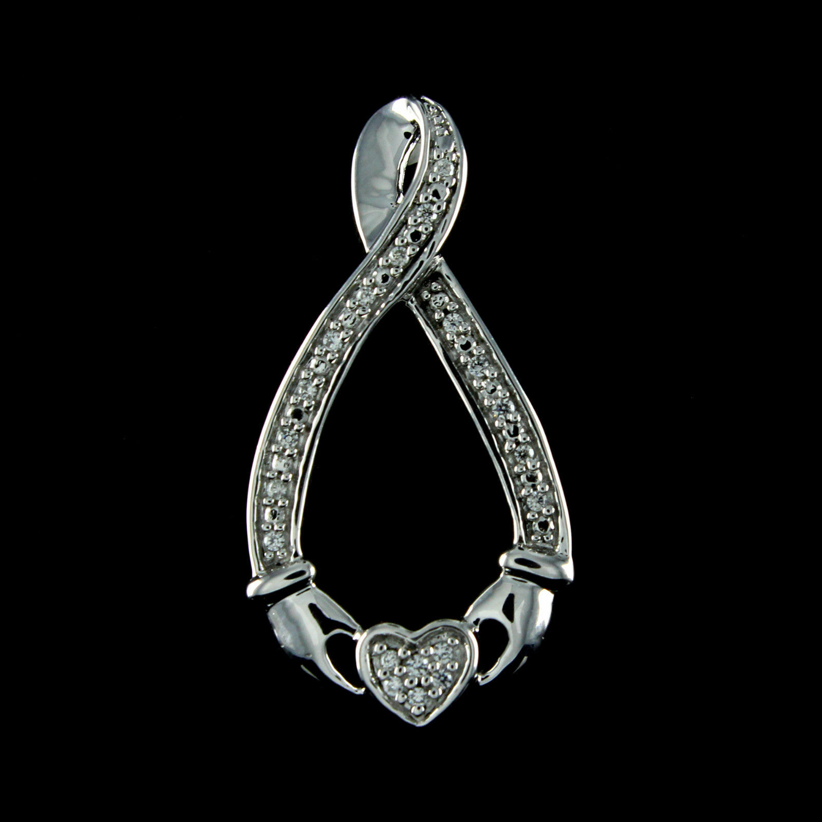 18K WHITE GOLD Plated 1/5 CT Round Simulated Diamond CLADDAGH PENDANT