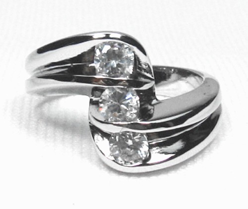 Three-Stone Wedding Ring in Silver Size 6, 7, 8, 9