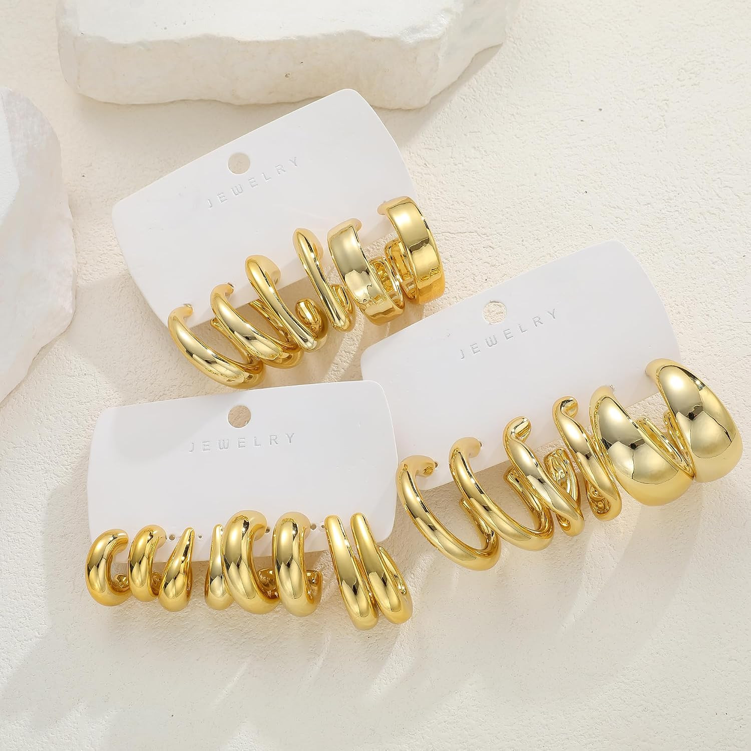 12 Pairs Chunky Gold Hoop Earrings for Women Trendy, Gold Plated Lightweight Hyp