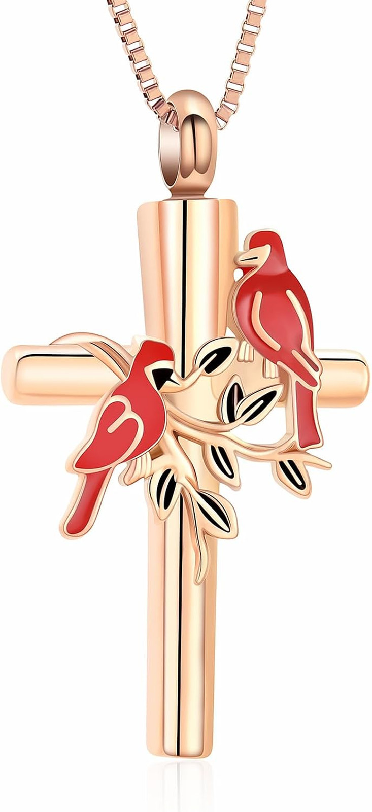 Cardinal Cross Cremation Memorial Urn Necklace for Ashes Rose Gold Pendant Gifts