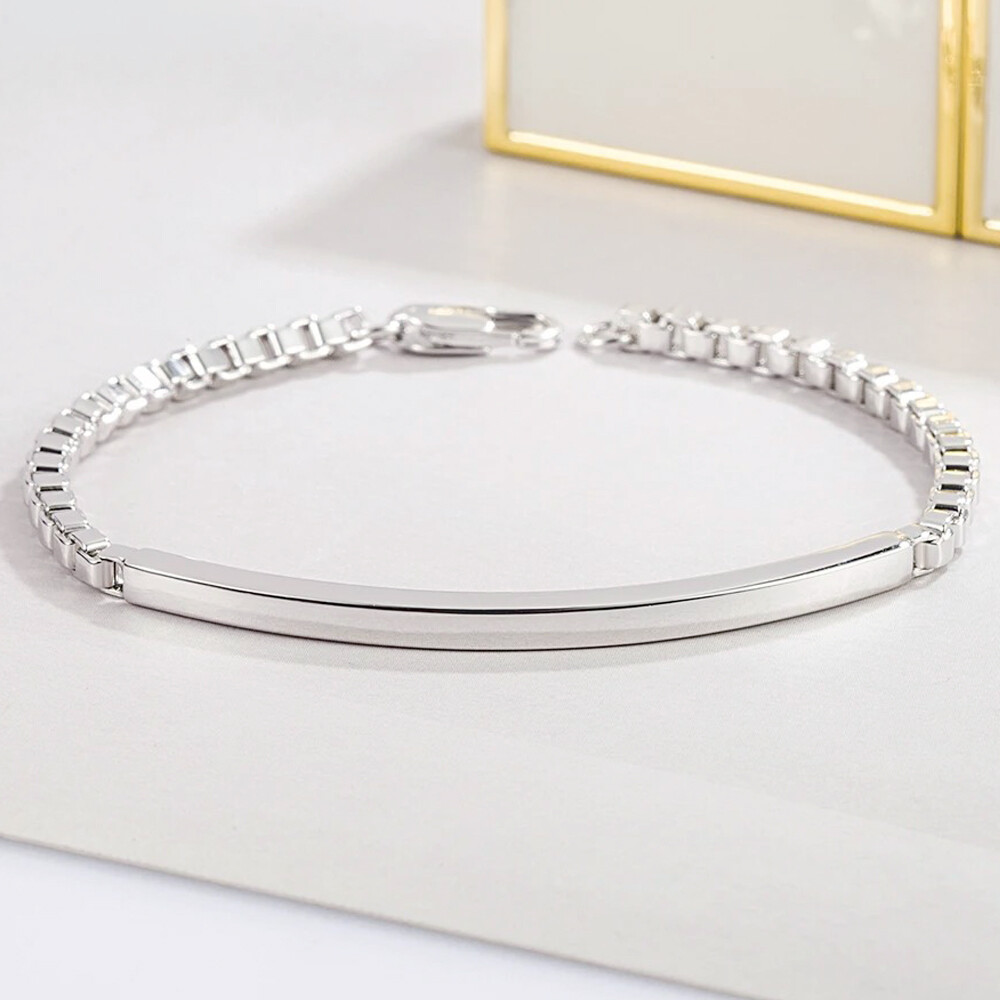 Exquisite Design 925 Sterling Silver 3mm Italian Venetian BOX Chain Bar Bracelet