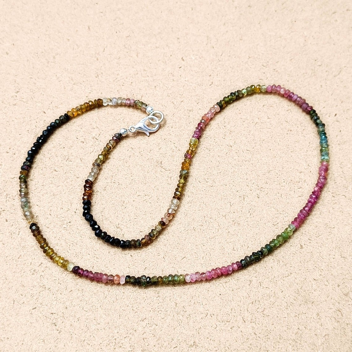 AAA++ Beautiful Tourmaline Faceted Rondell Gemstone Beads Handmade Necklaces 18″