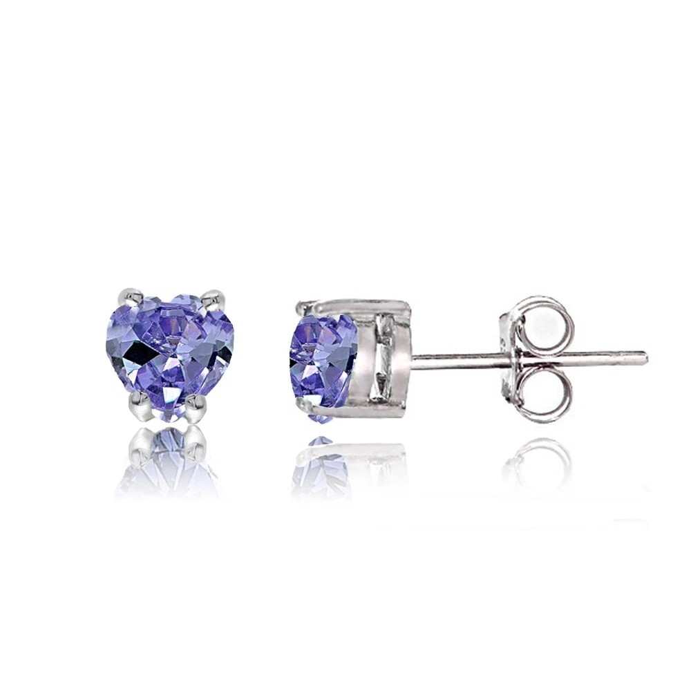 Heart Solitaire Simulated Tanzanite Necklace and Stud Earrings Set in 925 Silver