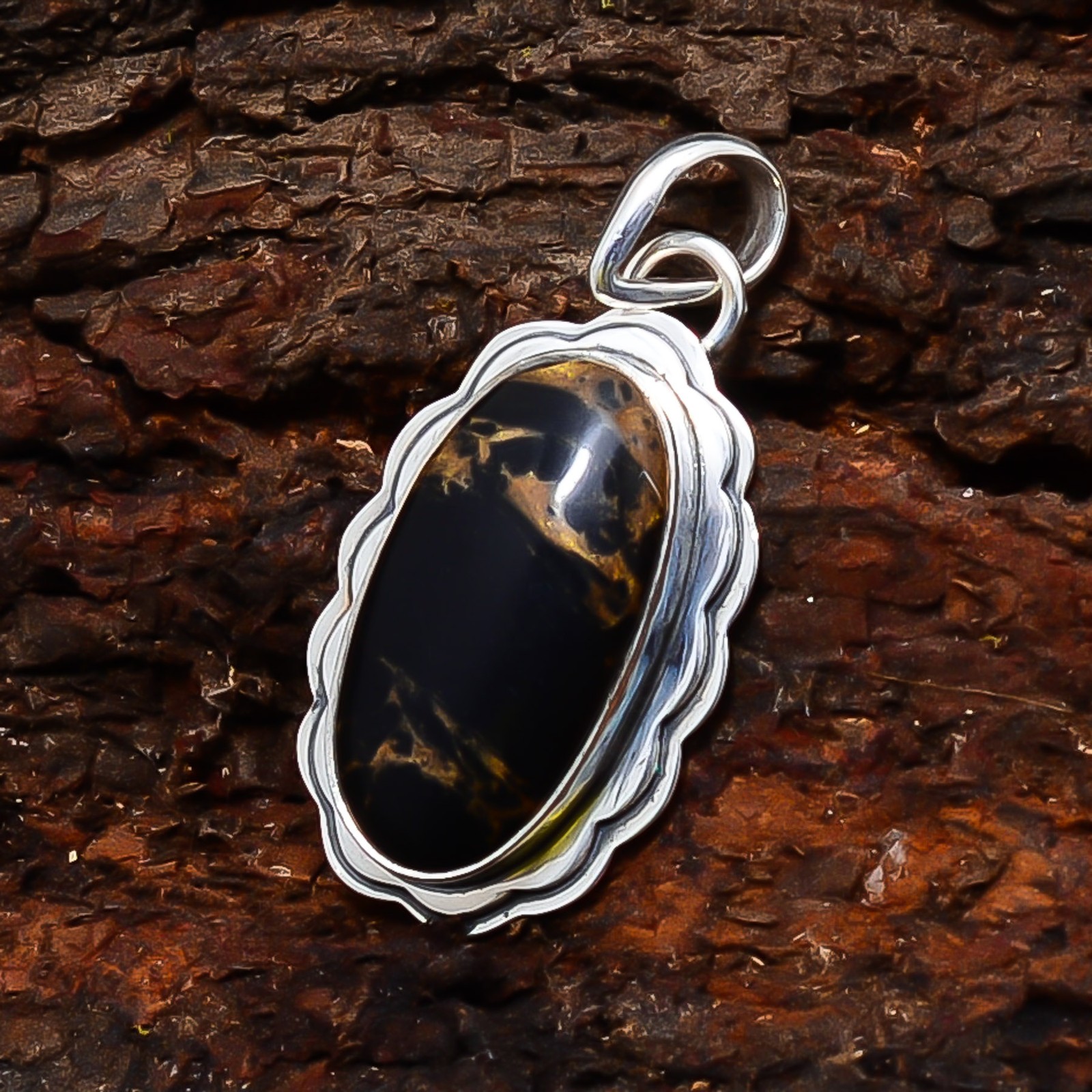 Copper Black Turquoise Gemstone 925 Sterling Silver Pendant 1.65″ P10890123812