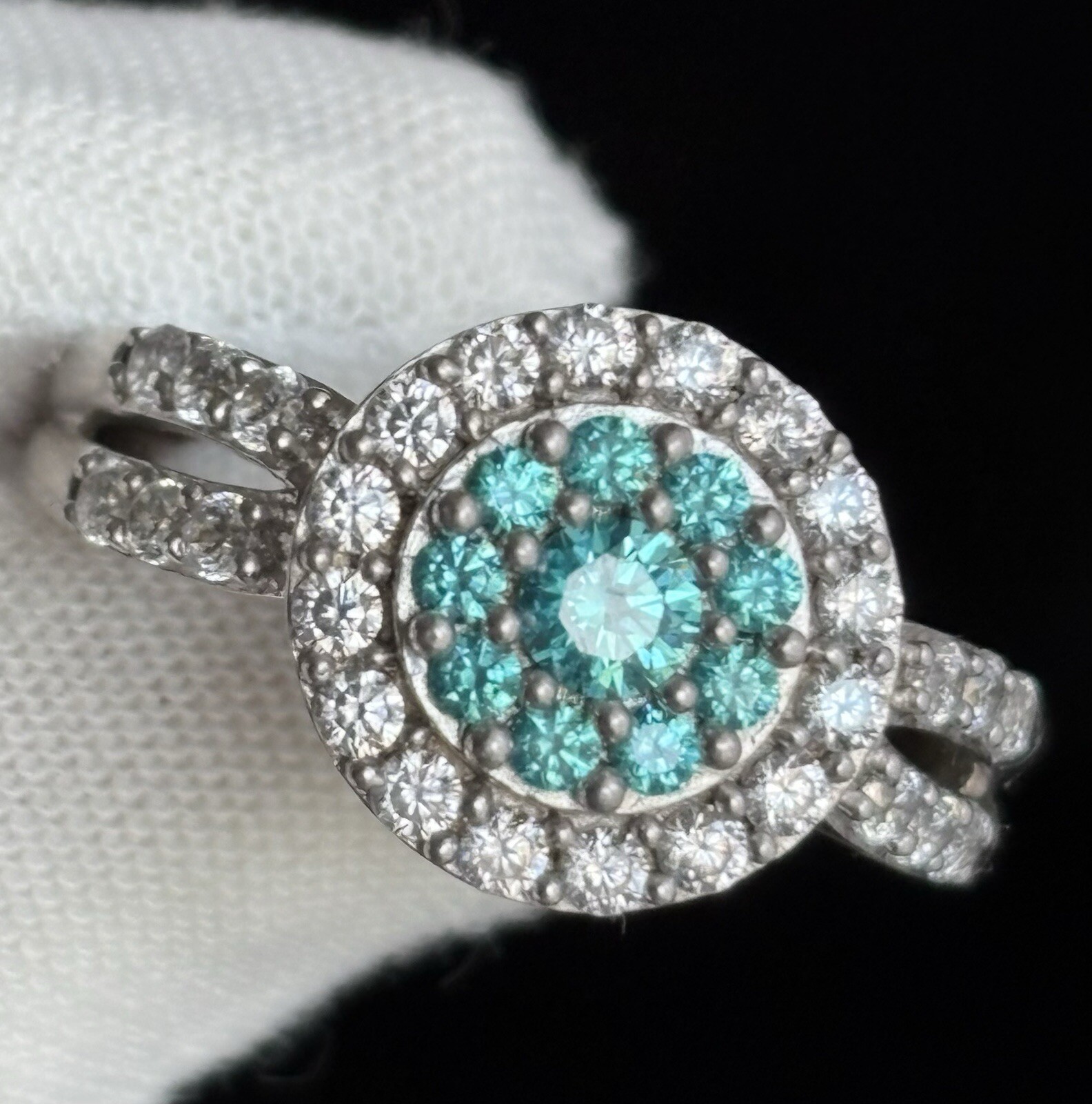 Aqua & White Cubic Zirconia Ring Size 10 Solid 925 Sterling Silver 5.7g GORGEOUS