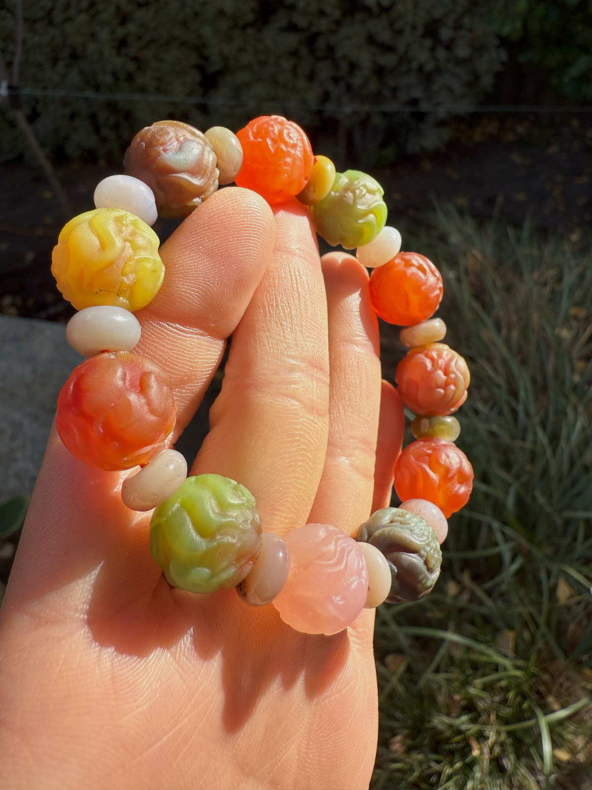 13.5mm+ Colorful Skinned Yanyuan Agate Nine-Tail Fox Beaded Bracelet｜多彩盐源手串