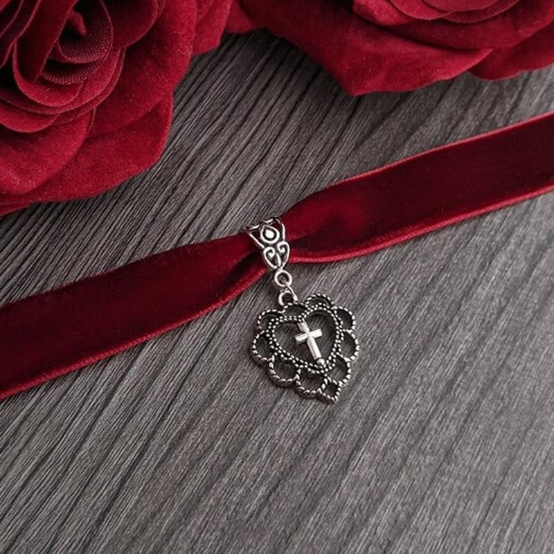 Gothic Cross Heart Charm Pendant Choker Velvet Chain Women Fashion Love Jewelry