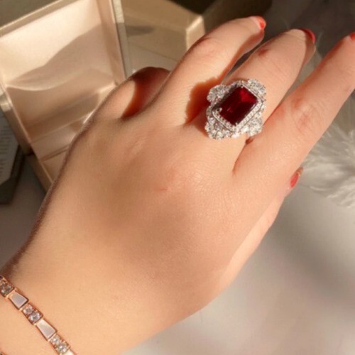 2.34Ct Emerald Simulated Ruby Women’s Cocktail Ring 14k White Gold Plated Silver