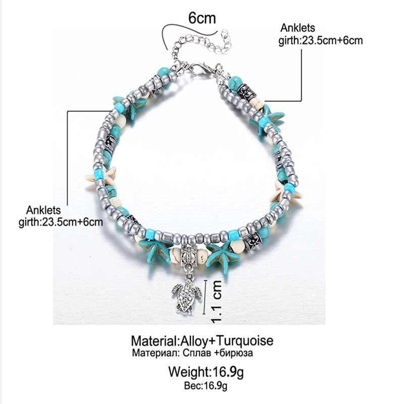 Blue Turtle Anklets for Women Girls Beads Beach Ankle Bracelet Boho Foot Jewelry