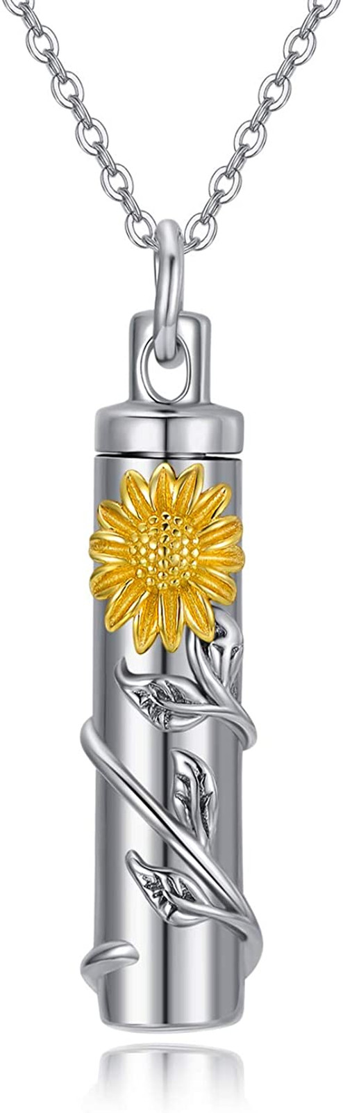 Cremation Jewelry Sterling Silver Sunflower Rose Daisy Flower Urn Necklace for A