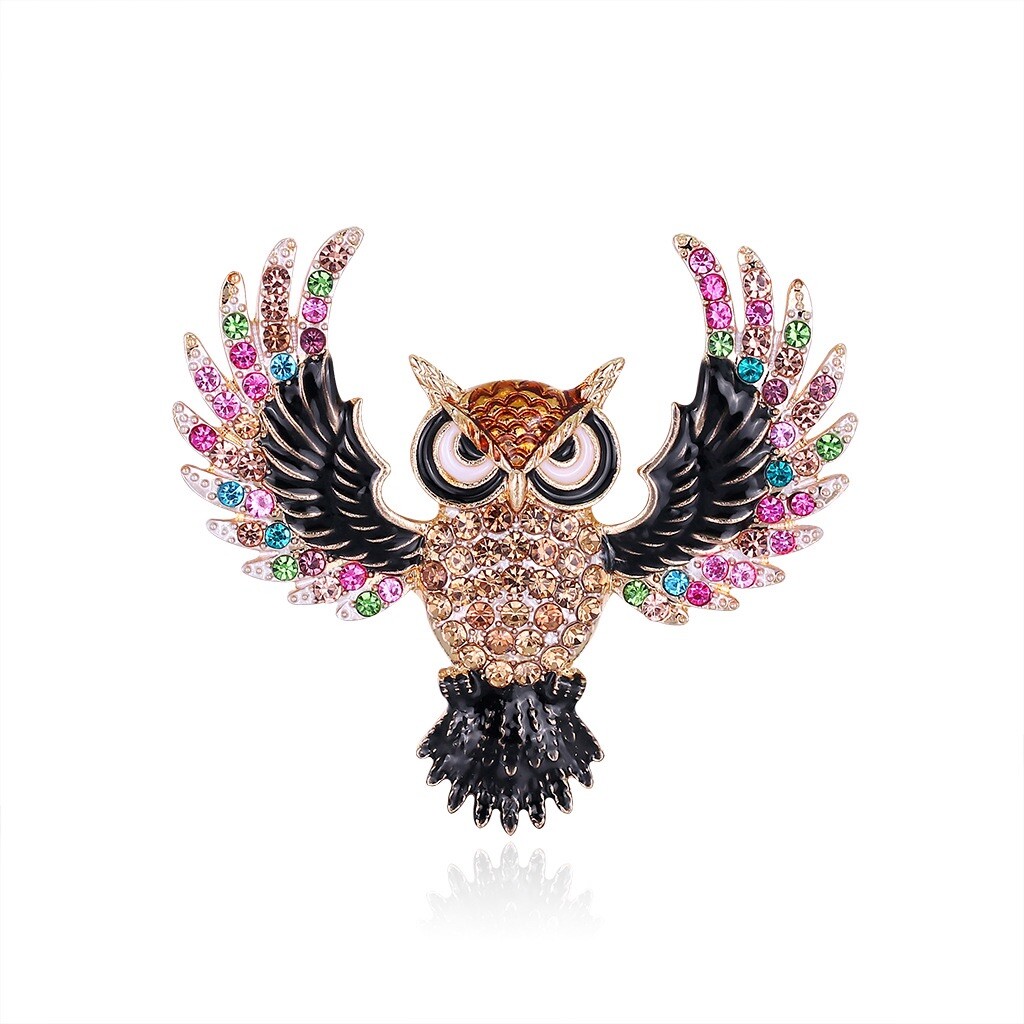 Colorful Rhinestone Owl Brooch Pin for Women,Fashion Jewelry Gifts
