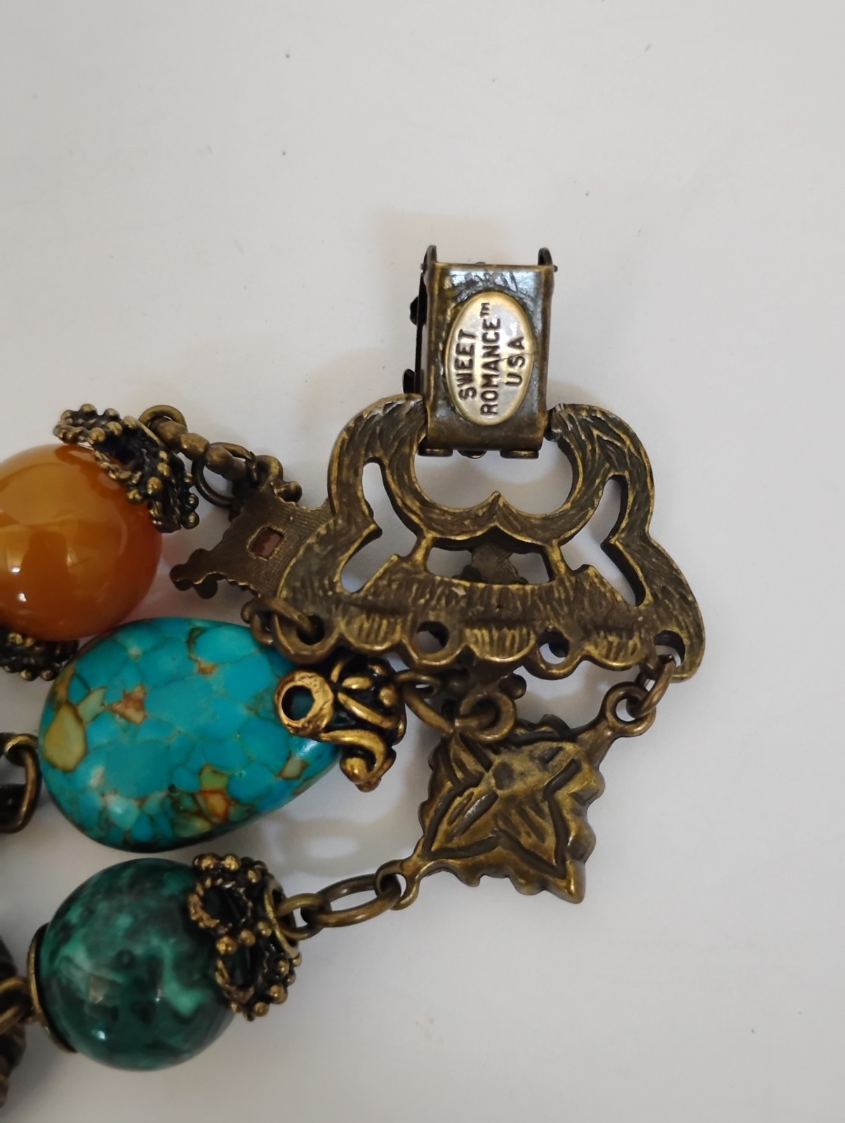 Sweet Romance USA Boho Multi Simulated Stone 3 Strand Floral Bracelet Pristine