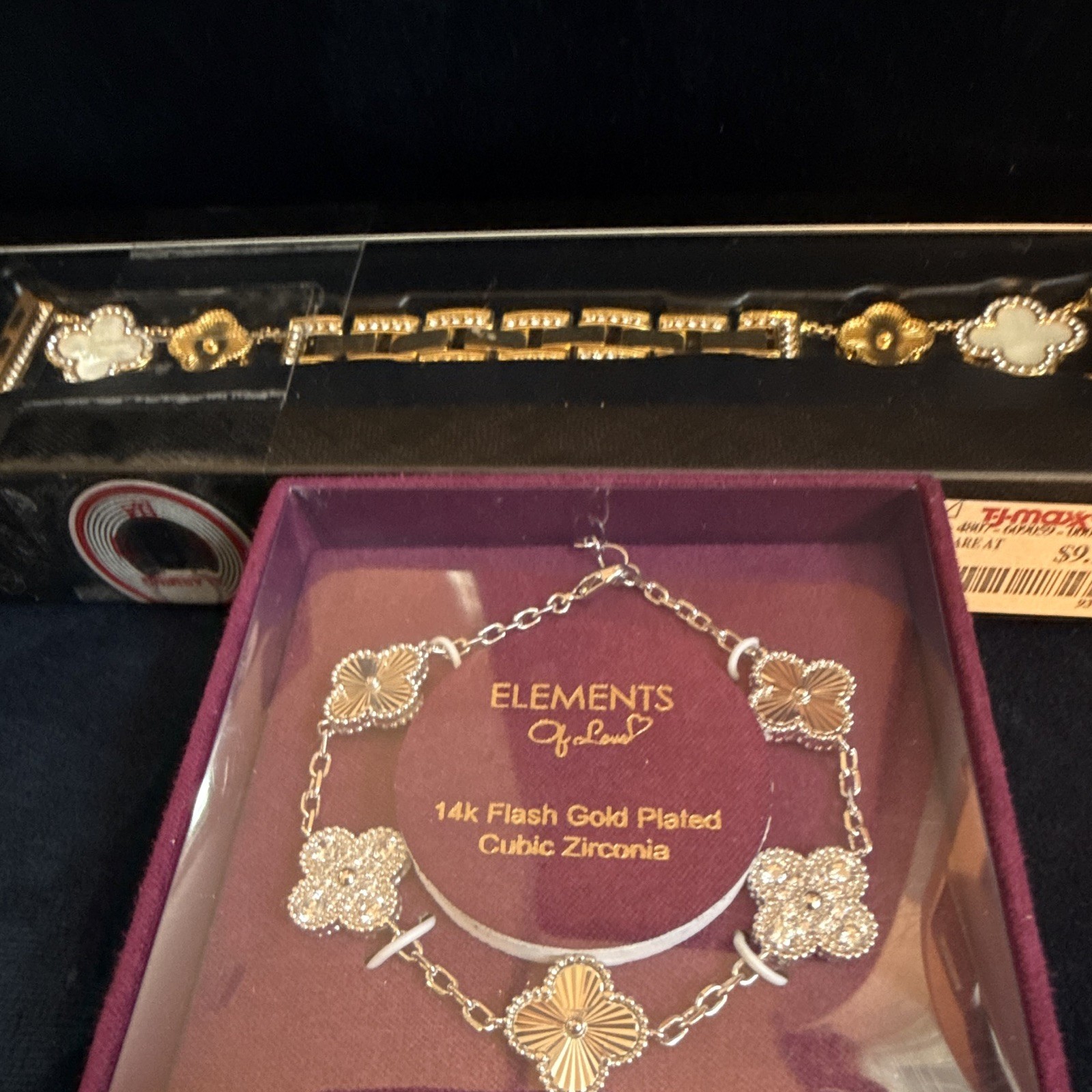 Elements 14k Flash Gold Plated Clear Cubic Zirconia Flower Link Bracelet 7″