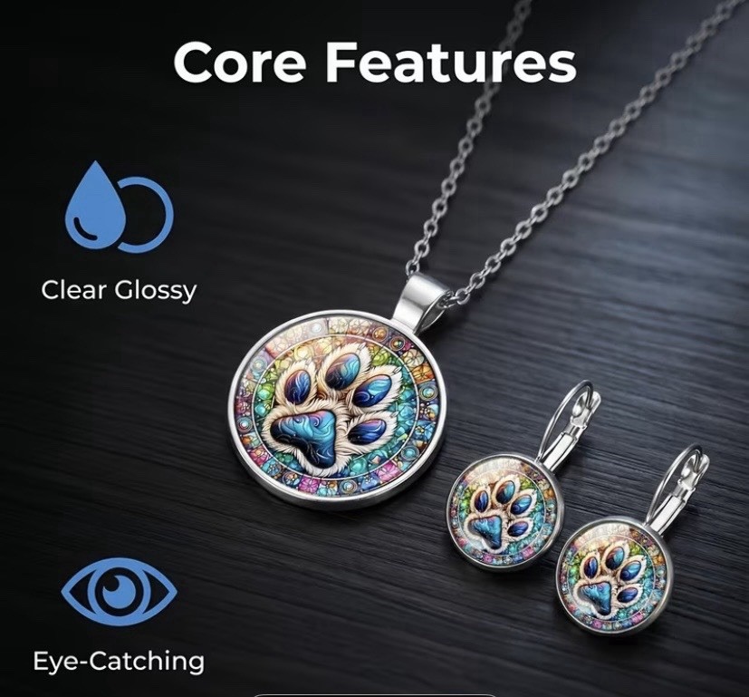 DOG PAW NECKLACE & EARRINGS SET
