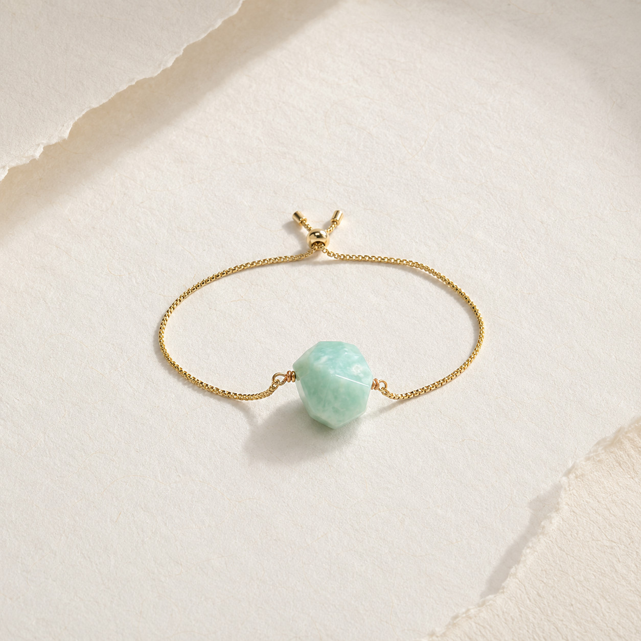 Natural Amazonite Geometric Mood Bracelet | Gold Snake Chain | Lace-Up Charm