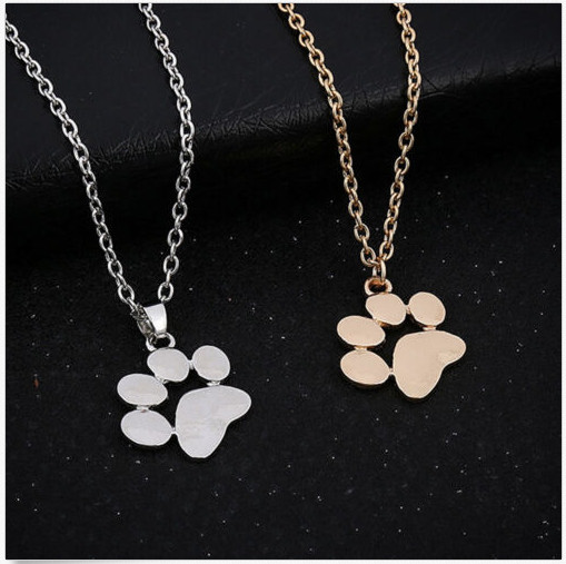 Silver Dog, Cat Love Paw Print Shaped Stainless Steel Metal Pendant Necklace New