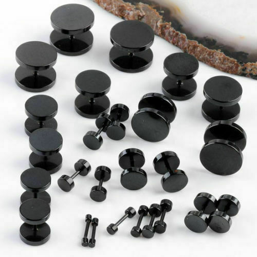 2pcs Black Stud Earrings Surgical Steel Small Barbell Screw Back For Women Men